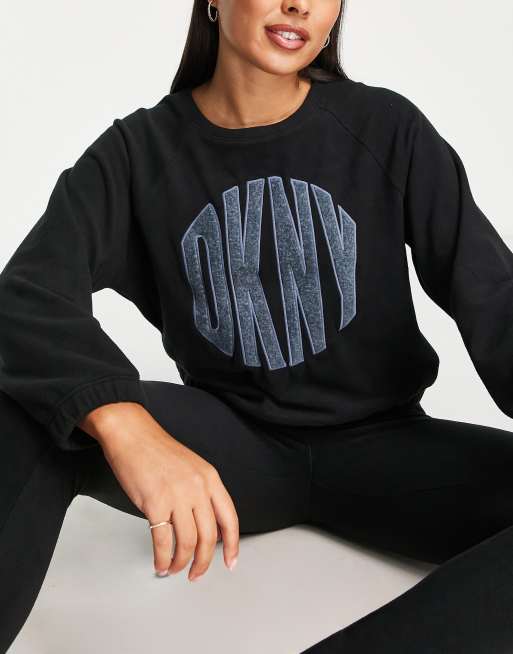 DKNY cozy sweater and legging set with large logo detail in black