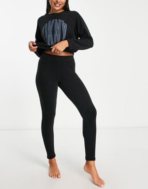 DKNY cozy sweater and legging set with large logo detail in black