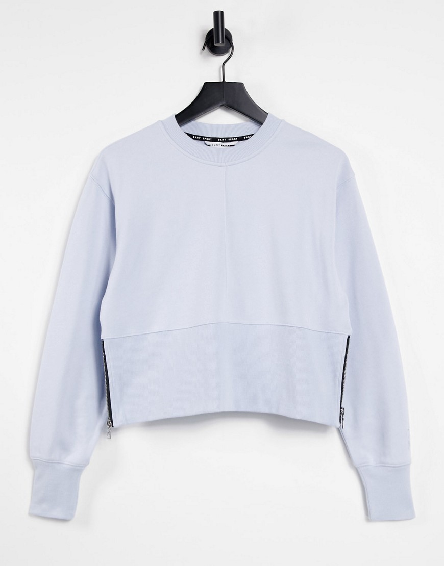 DKNY cropped crewneck pullover with side zipper in lake-Blue