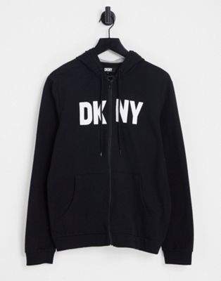 DKNY Cubs long sleeve zip thru hoodie in black