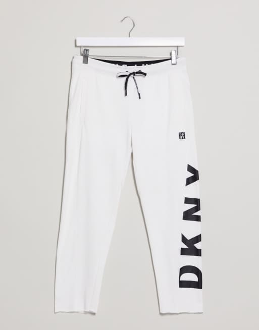 DKNY cut off logo cropped slim fit jogger in white ASOS