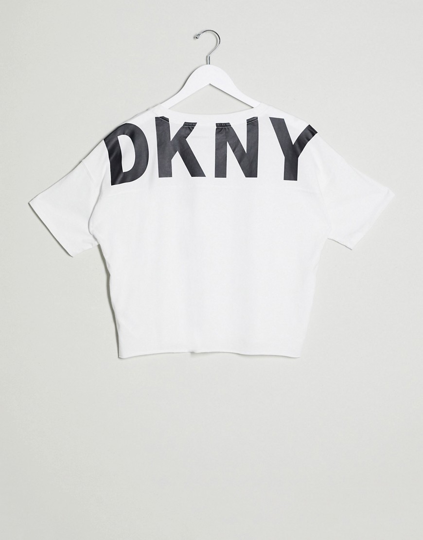 DKNY cut off logo short sleeve cropped tee-Black