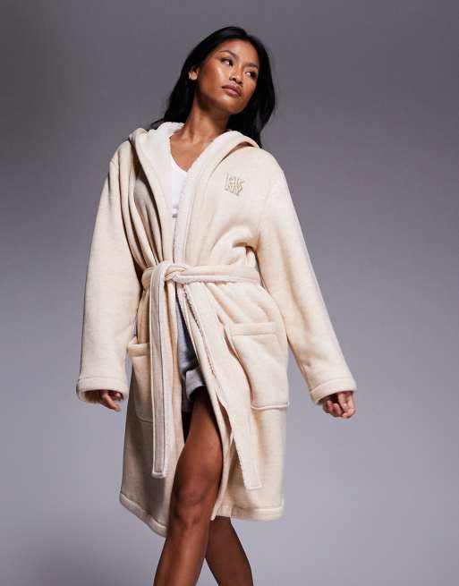 DKNY Double faced hooded robe in light oak cationic, 3 of 4