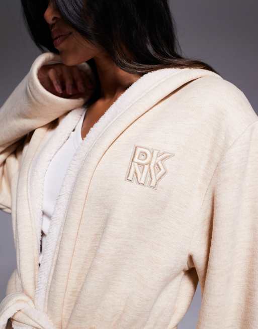 DKNY Double faced hooded robe in light oak cationic, 4 of 4