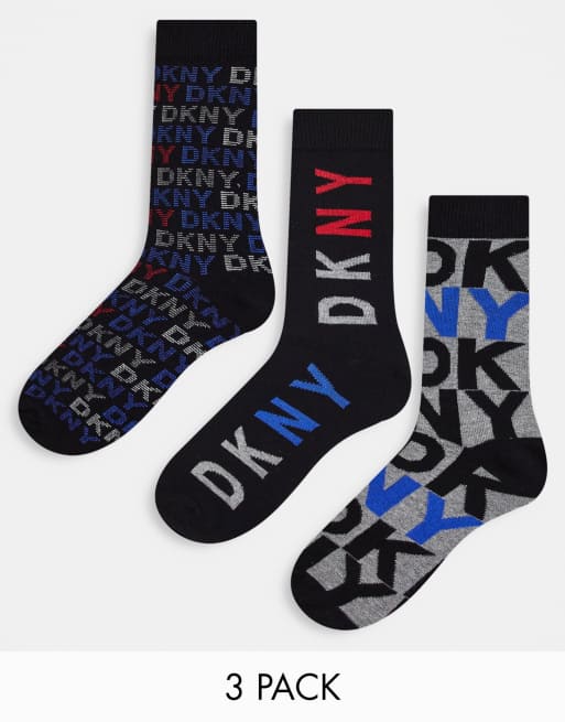 DKNY – Dover – Socken in Schwarz, Rot und Blau bedruckt im 3er-Pack