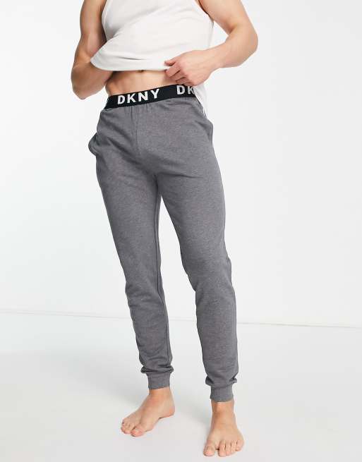 DKNY – Eagles – Grafitowe domowe spodnie z logo w talii
