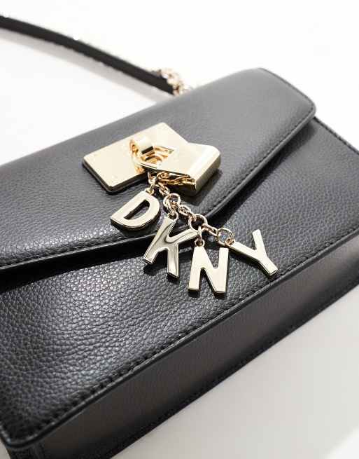 DKNY Elissa small leather crossbody bag with chain strap in black ASOS