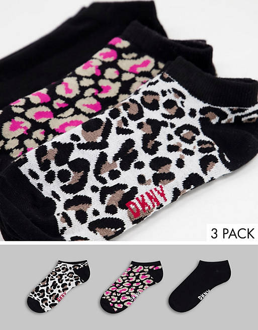 DKNY Ellie 3 pack trainer socks in leopard print