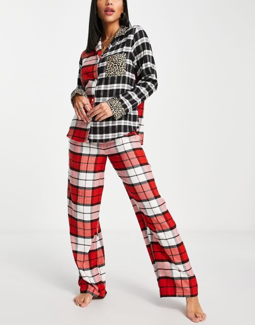 DKNY - Ensemble de pyjama en flanelle avec col à encoche et imprimé à carreaux