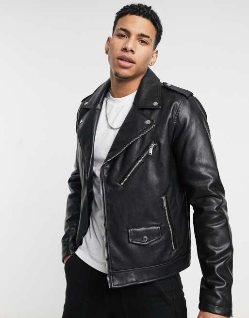 DKNY faux leather moto biker jacket in black | ASOS