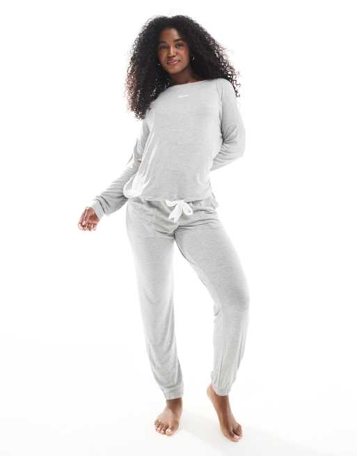 DKNY Fits the vibe long sleeve top & jogger sleep set in grey heather