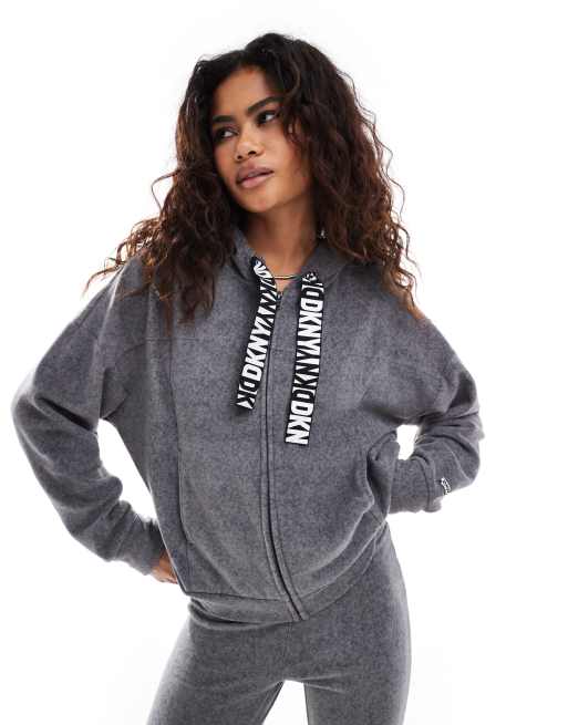 DKNY Fleece hooded top pant set in charcoal heather ASOS