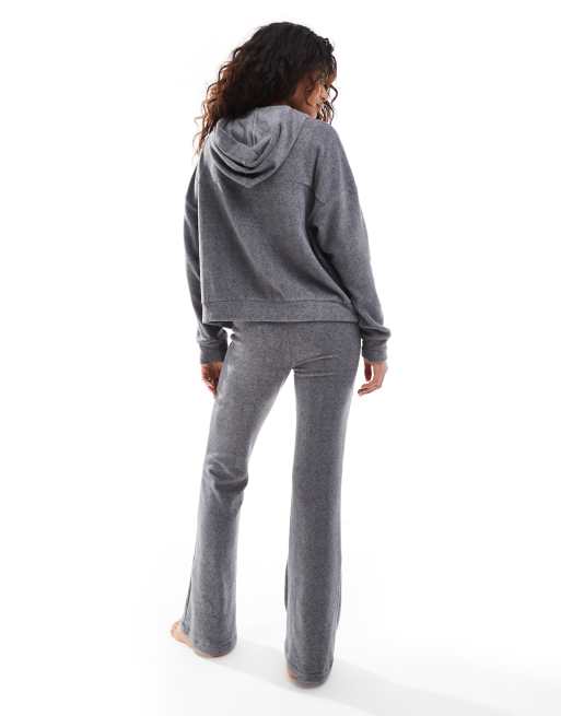 DKNY Fleece hooded top pant set in charcoal heather ASOS