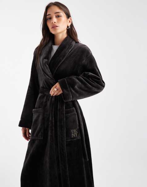 DKNY Folded long robe in black - view 1