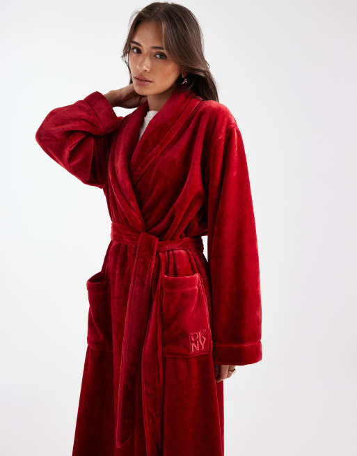DKNY Folded long robe in cherry, 3 of 4