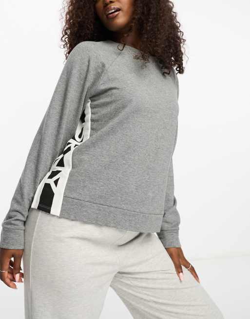 DKNY French terry long sleeve lounge top in medium grey