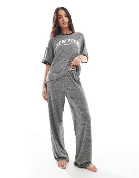 DKNY Fresh energy tee & pant sleep set in black marl - view 1