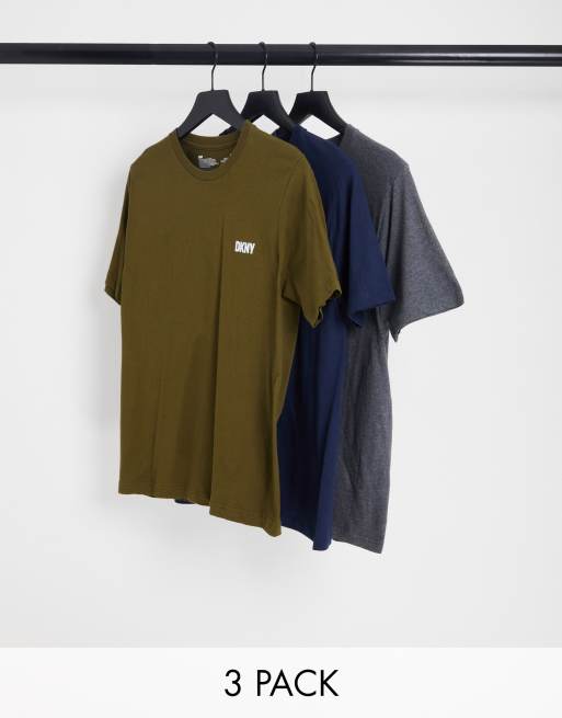 DKNY Giants 3 pack tshirts in khaki charcoal and navy ASOS