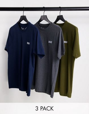 DKNY Giants 3 pack t-shirts in khaki charcoal and navy