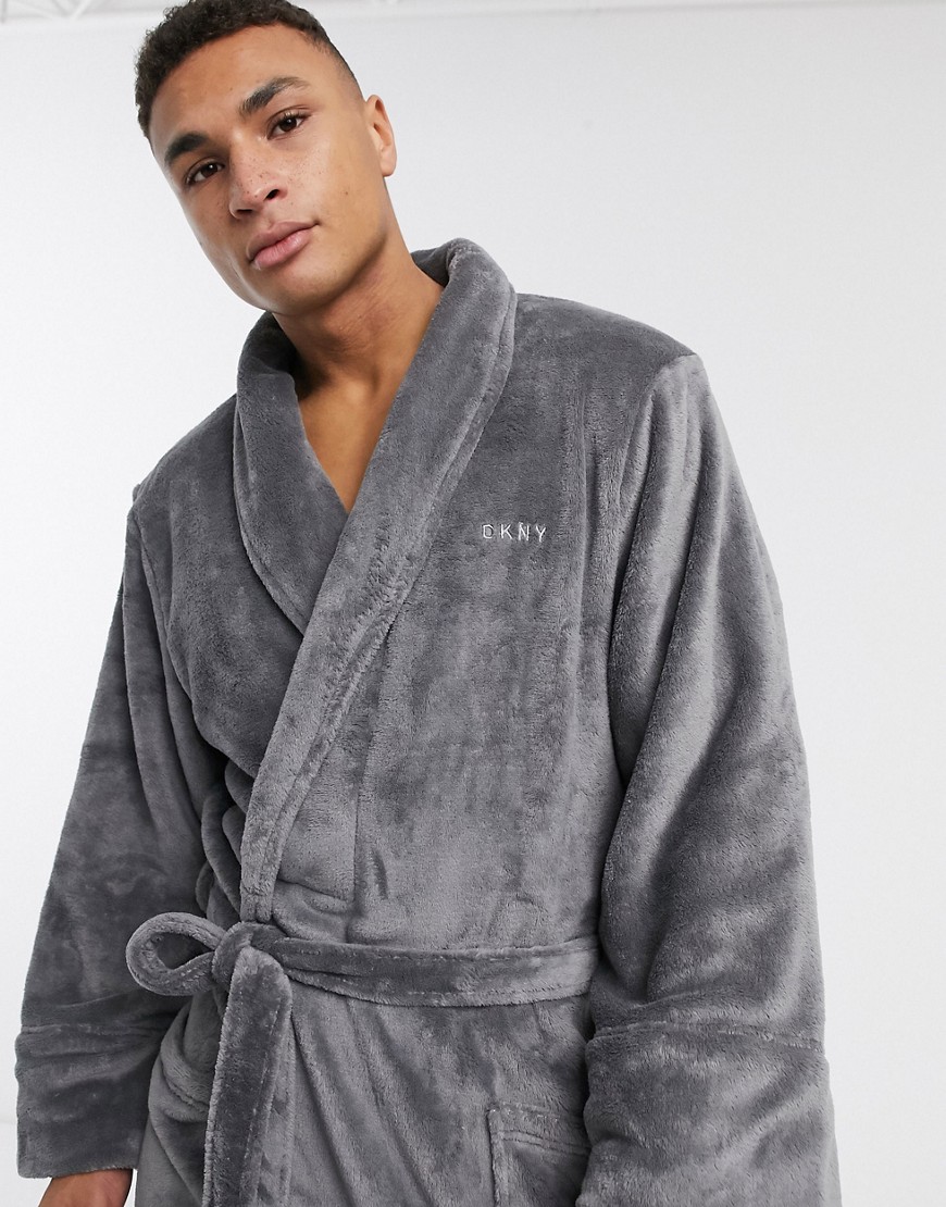 DKNY – Grå morgonrock i fleece