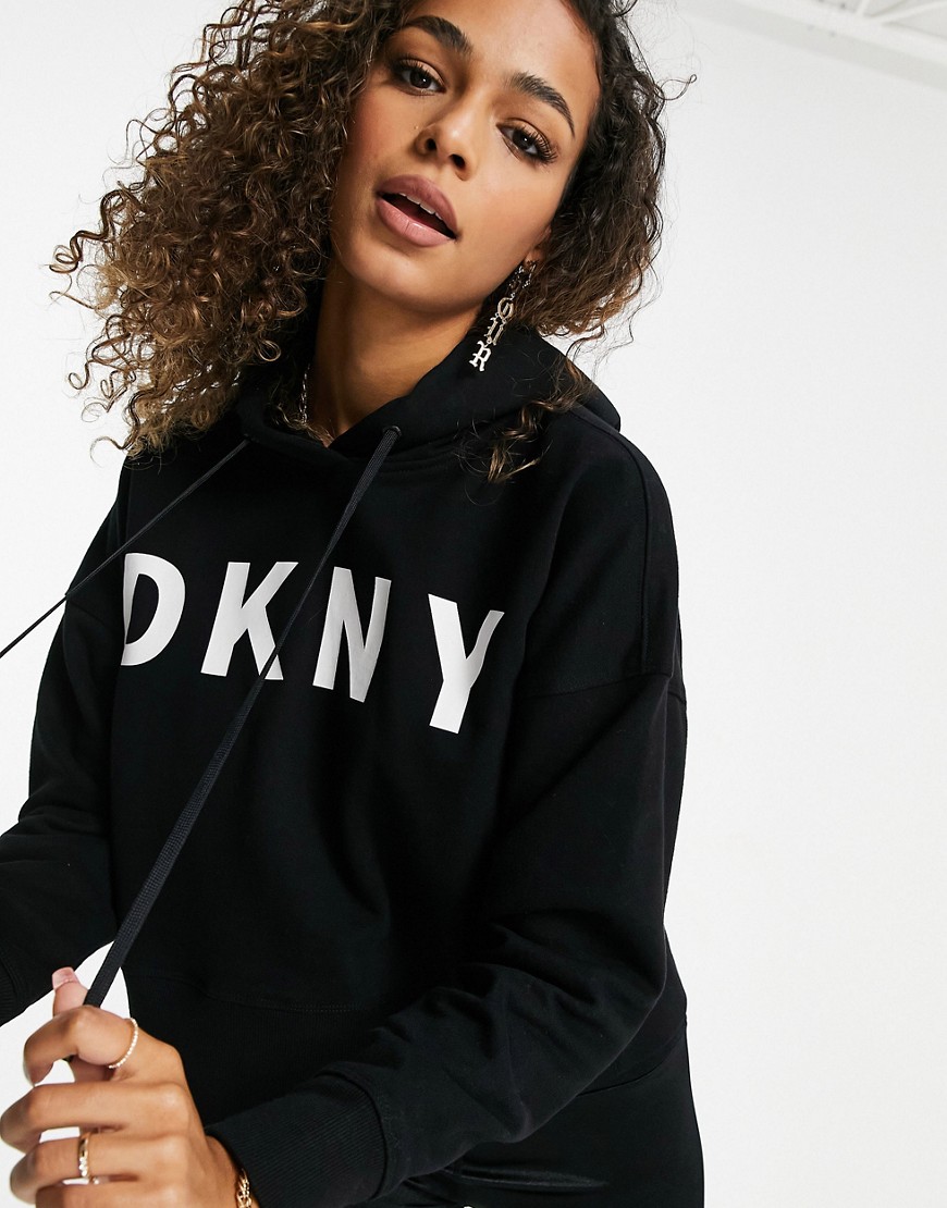 DKNY graphic logo cropped hoodie in black