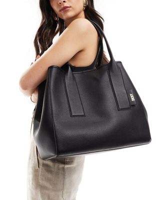DKNY Grayson tote bag with monogram logo pouch in black