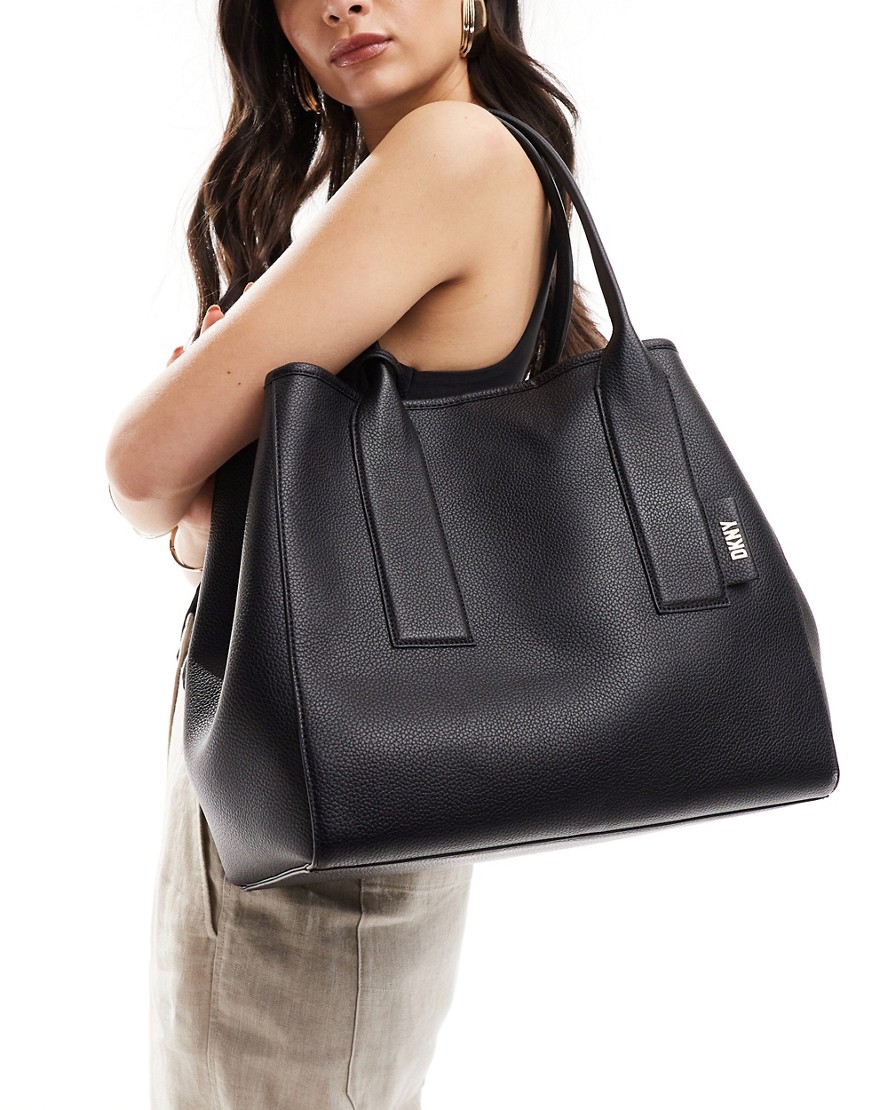 DKNY Grayson tote bag with monogram logo pouch in black