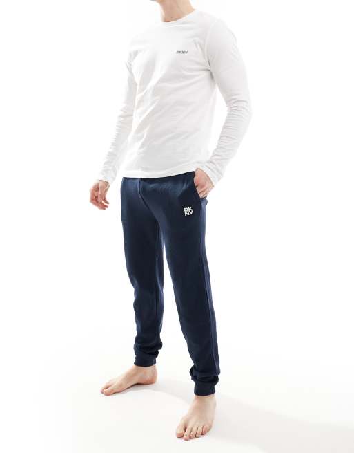 DKNY Hawks waffle lounge pants in navy