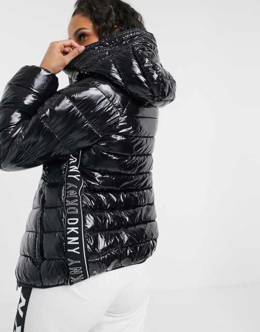 DKNY high shine padded jacket with logo taping ASOS