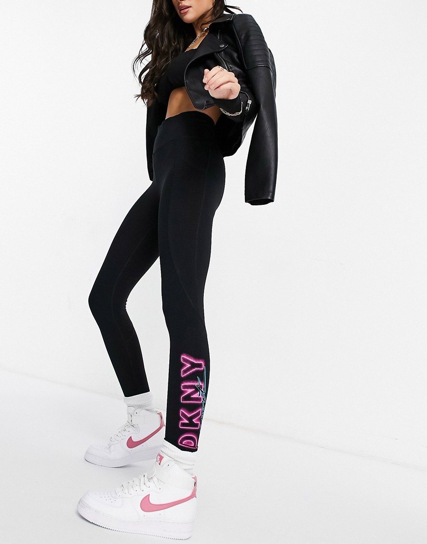 DKNY high waist leggings with printed side logo-Black