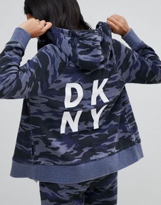 DKNY - Hoodie met rits en logo in camouflageprint-Multi