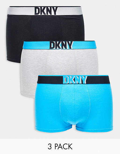 DKNY Hoquaim 3 pack trunks in blue grey black | ASOS