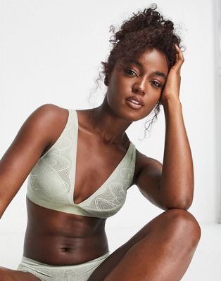 DKNY Intimates lace comfort wireless bra in desert sage-Green
