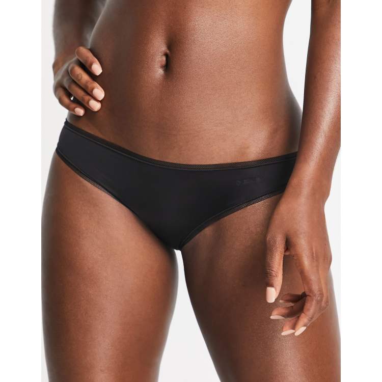 DKNY Black Low Rise Litewear Thong Mesh Trim Size Large New