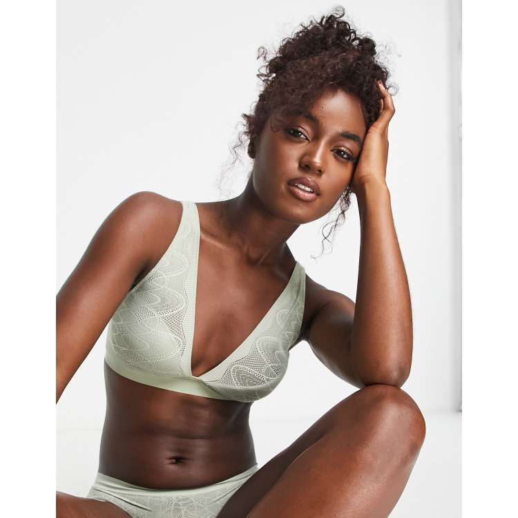 DKNY Intimates Reggiseno comodo senza fili in pizzo colo salvia del deserto ASOS