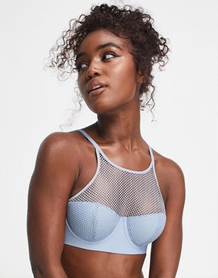 DKNY Intimates soft tech mesh bra in light blue-Black