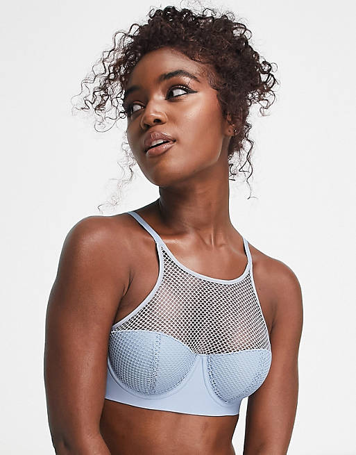 DKNY Intimates soft tech mesh bra in light blue