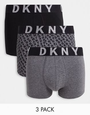 DKNY Jacksonville 3 pack trunks in black and charcoal print