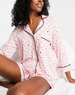 DKNY jersey button through short pyjama set in pink print - ASOS Price Checker