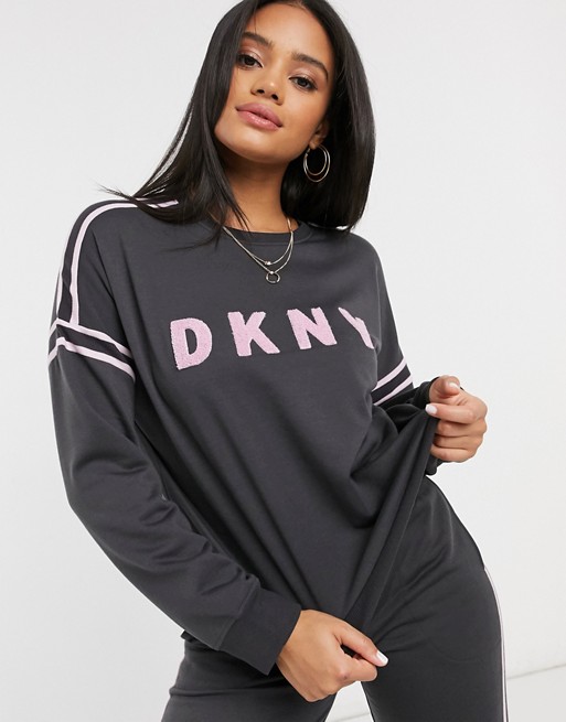 DKNY jersey logo lounge sweat top in dark grey