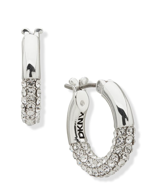 DKNY Jewellery 16mm half crystal pave hoop earrings in silver in silver - view 1