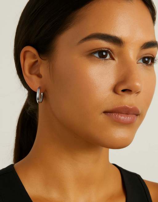 DKNY Jewellery 30mm silver tone hoop earrings in silver, 2 of 3