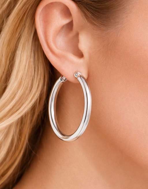 DKNY Jewellery 50mm silver tone hoop earrings in silver, 2 of 3