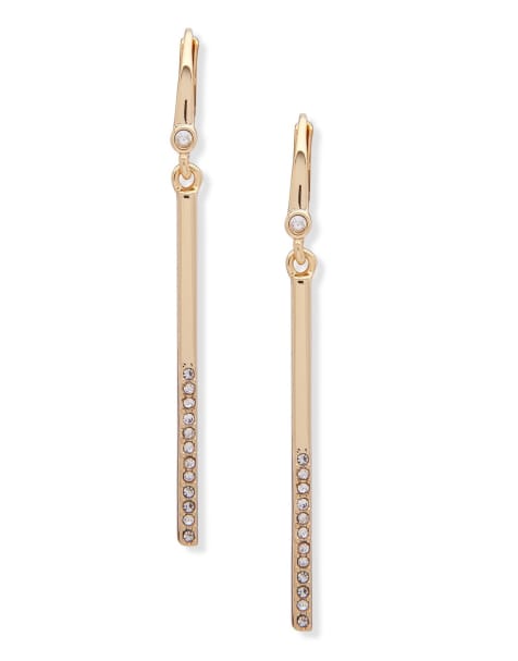 DKNY Jewellery Gold tone half pavé linear drop earrings in gold - view 1