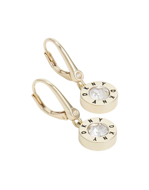 DKNY Jewellery Gold tone logo crystal drop earrings in gold - view 1