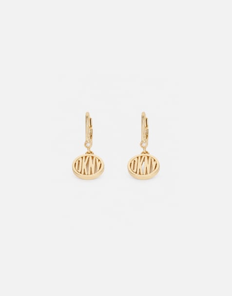 DKNY Jewellery Gold tone logo drop earrings in gold - view 1