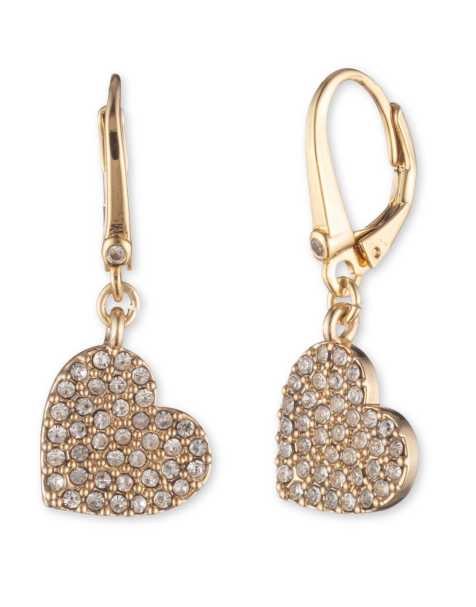 DKNY Jewellery Gold tone pavé heart drop earrings in gold - view 1