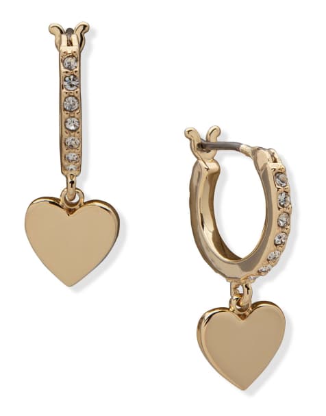 DKNY Jewellery Gold tone pavé heart huggie hoop earrings in gold - view 1