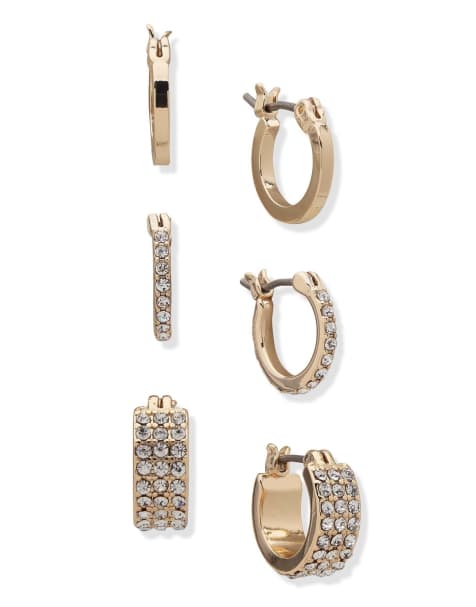 DKNY Jewellery Gold tone pavé trio hoop earrings set in gold - view 1