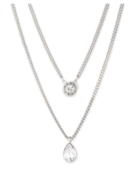 DKNY Jewellery Silver tone logo crystal double pendant in silver - view 1